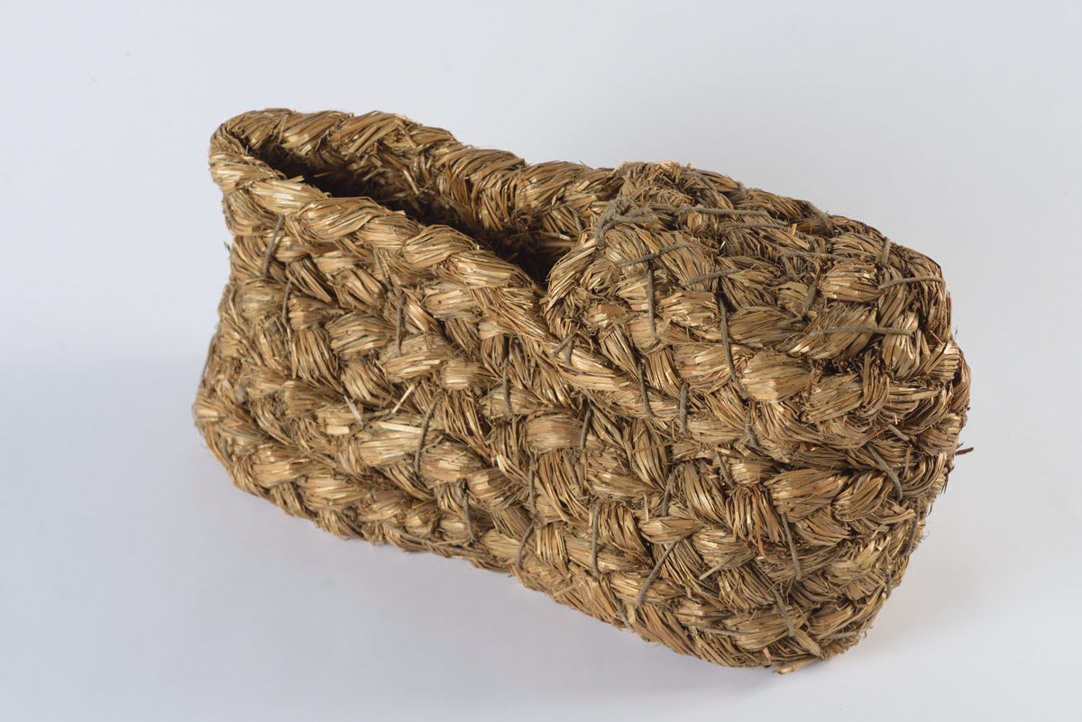 Straw shoes manufactured in a forced-labor workshop in Sosnowiec Ghetto
