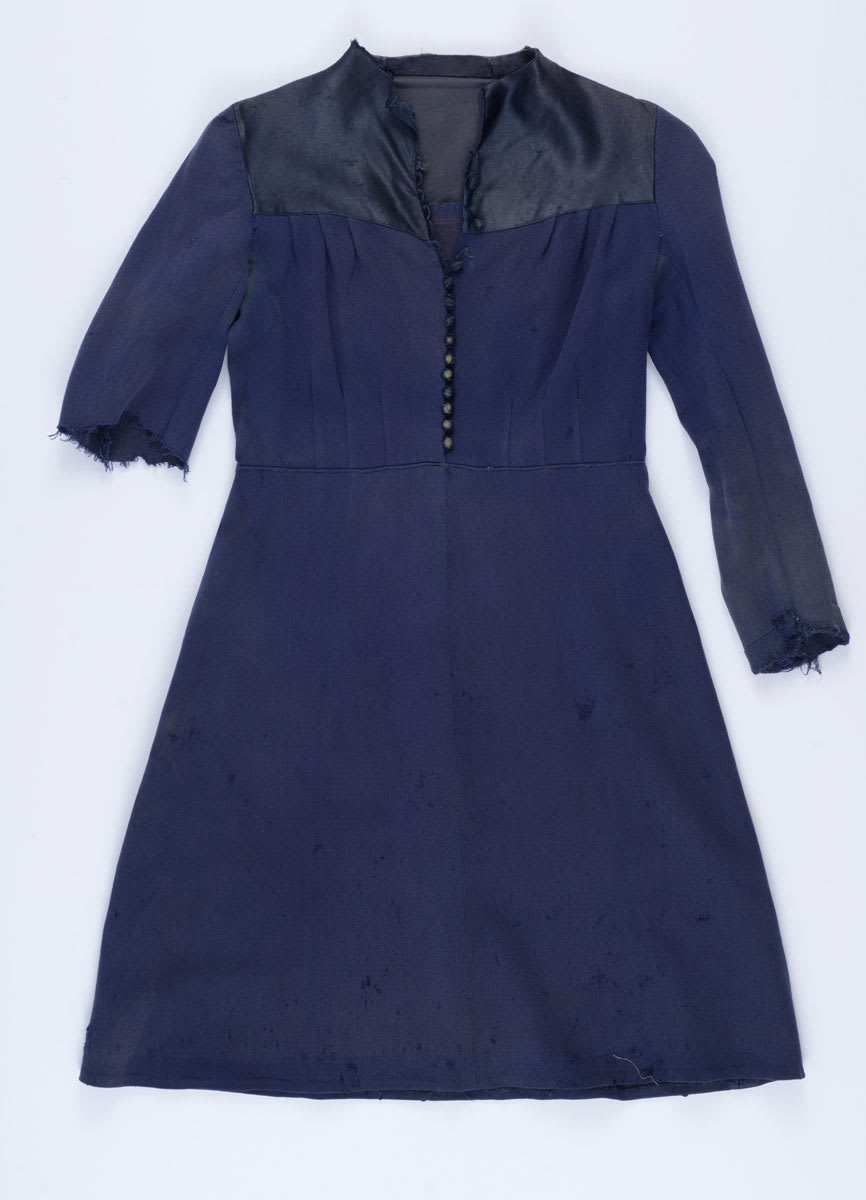 Dress made from a coat given to Chaya Schwarzman in Stuthof camp