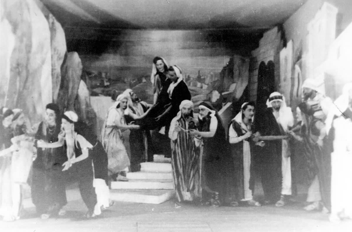 Scene from a theatrical production of "The Eternal Jew" in the Vilna ghetto. The play was written by David Pinski.