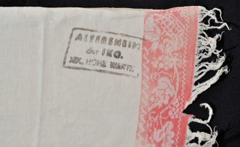 Matzah cover, detail showing the stamp