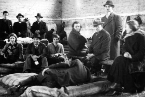 November 1938, Jews who have been deported by the Germans to the border town of Zbąszyń, Poland