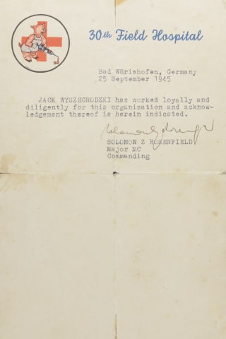 Certificates of employment of Jcek Jack Wyszegrodzki in the American army field hospital in Bad Wörishofen from 1945