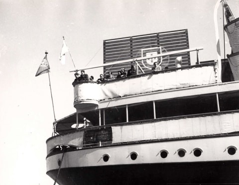 The “Nyassa”, carrying refugees from Europe, reaching Haifa from Portugal, February 1944