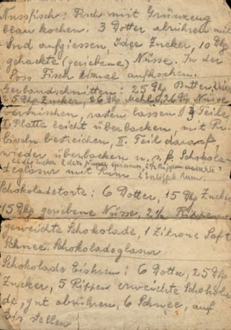 Recipes which Trude Kassowitz wrote in Auschwitz