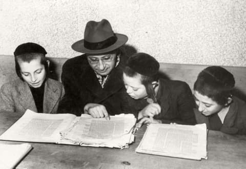 Professor William Haber at a Heder (traditional Jewish elementary school)