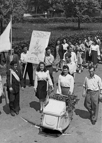 Landsberg Displaced Persons Camp - Survivors Hold Celebratory Parade Marking the Establishment of the State of Israel May 16, 1948