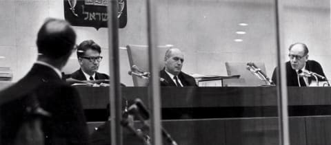 The judges Raveh, Landau and Halevi during the Eichmann Trial, Jerusalem, Israel, 1961