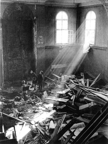 Koenigsbach, Germany, November 10, 1938, the interior of a destroyed synagogue after Kristallnacht