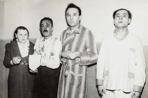 Terrified and injured Jewish people during the Kristallnacht riots, 10/11/1938, Nuremberg, Germany