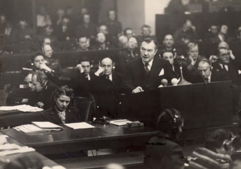 US prosecutor Robert Jackson at the Nuremberg Trials, 1945-1946. Photograph from his personal album