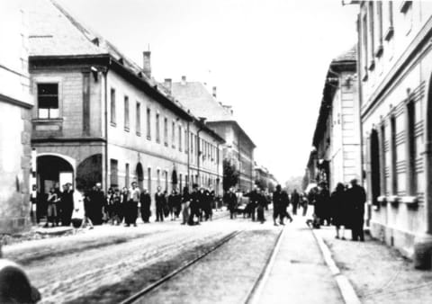 A main thoroughfare in the Theresienstadt ghetto