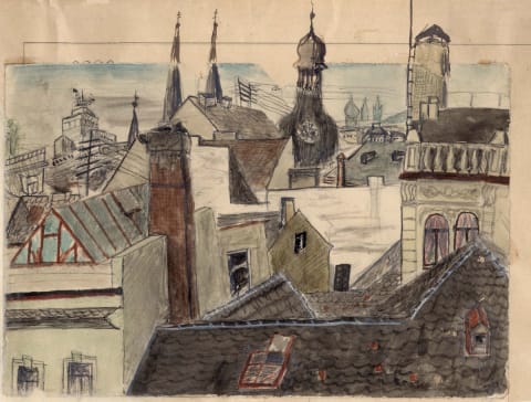 Petr Ginz (1928-1944), Rooftops and Towers of Prague, 1939.