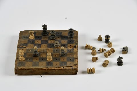 Chess set carved by Julius Druckman in Obdovka Ghetto, Transnistria, 1943