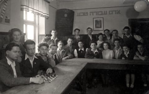 The dining room of Kibbutz Buchenwald, Germany, November 12, 1945
