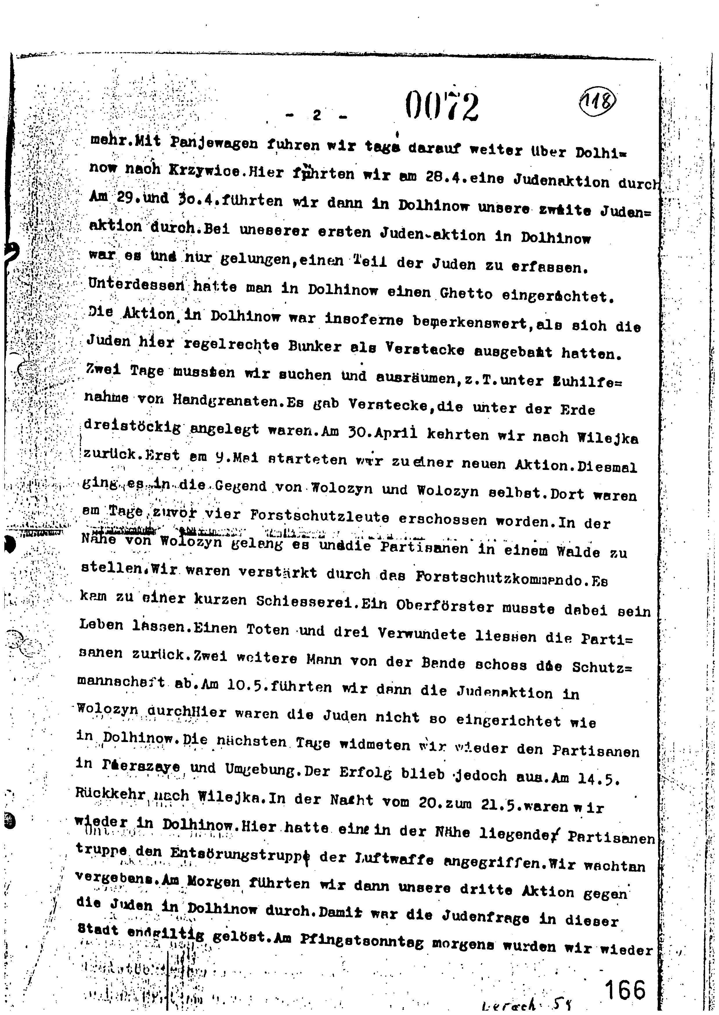 Documentation including postwar court material regarding the activities of SS-Hauptsturmfuehrer Franz Christoffel, 1941-1943, and SS and Wehrmacht reports and Soviet witness statements regarding the persecution and extermination of the Jews in Ukraine and Belorussia; documents dated, 1941-1966