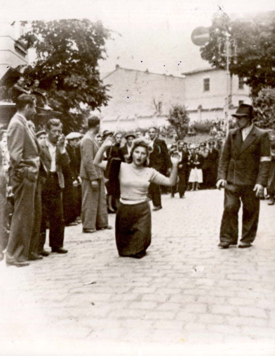 Jewish woman humiliated during the pogrom