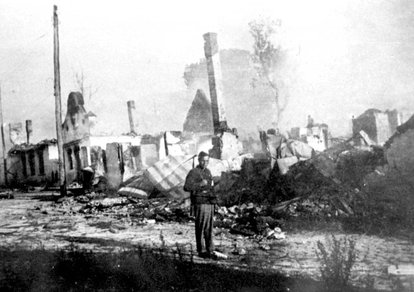 Ruins of the town's synagogue burned down by the Germans in early September 1941