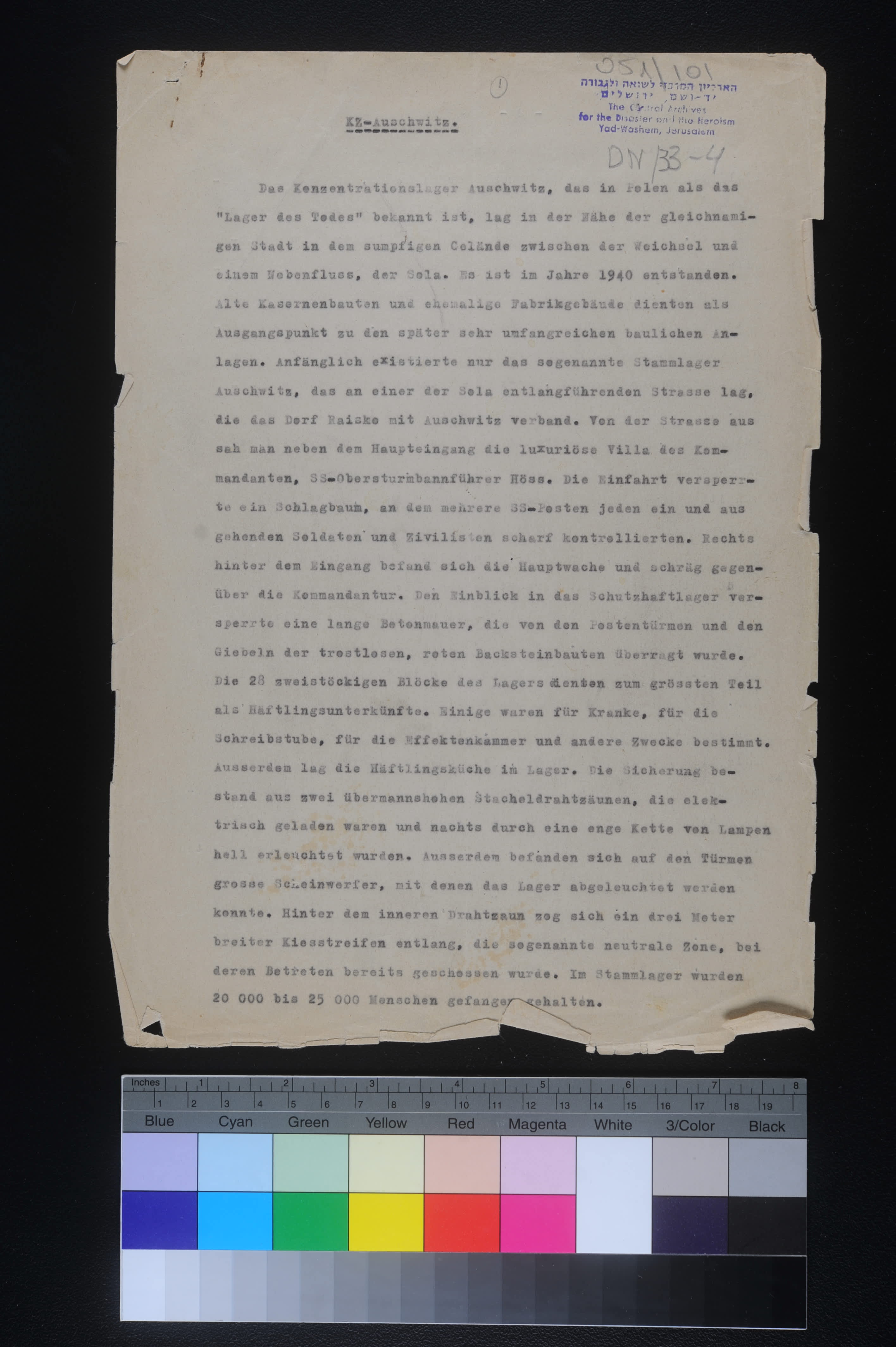 Report written by Perry Broad regarding Auschwitz including an