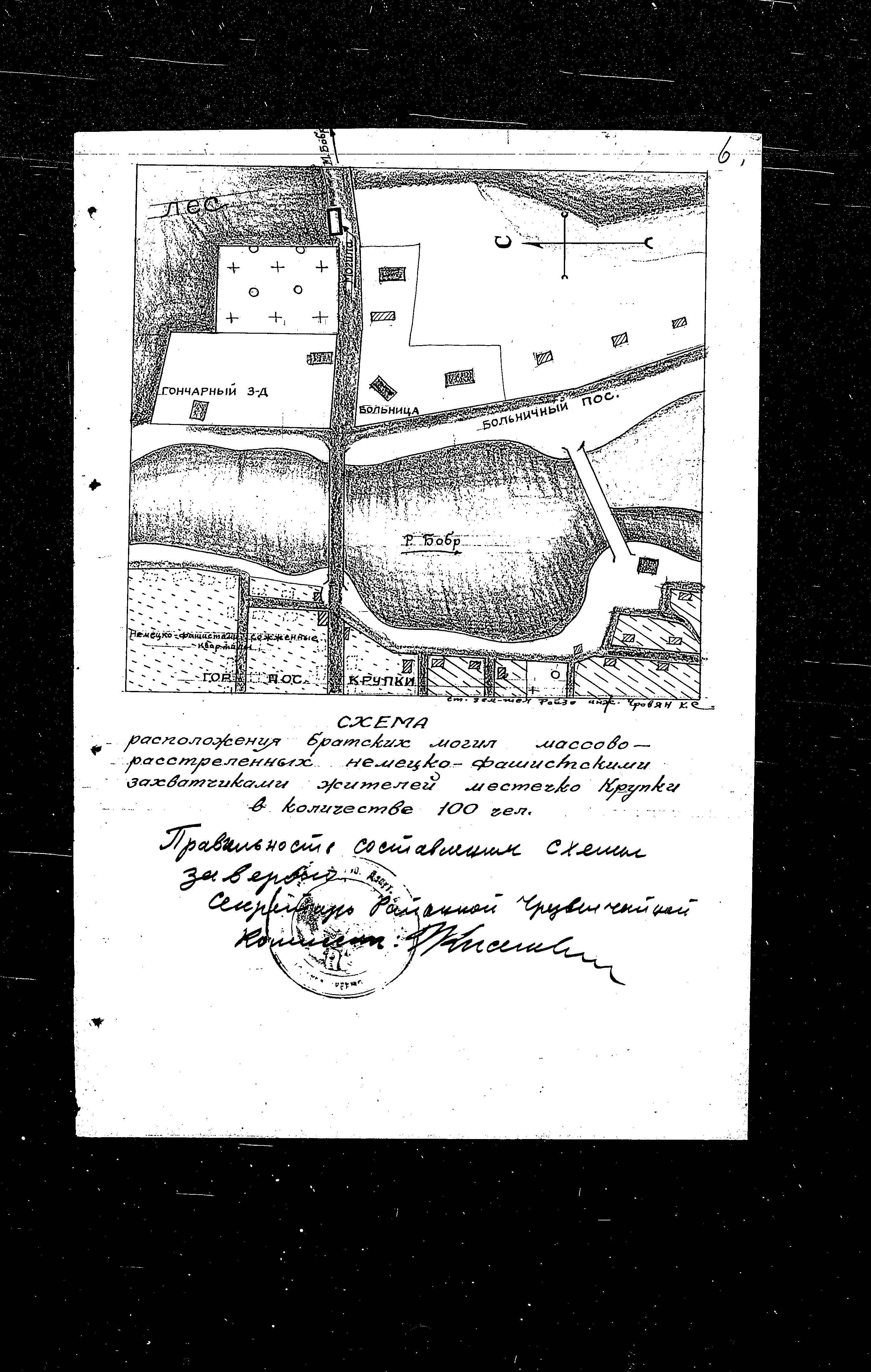 Sketch of the murder site in the Krupki cemetery