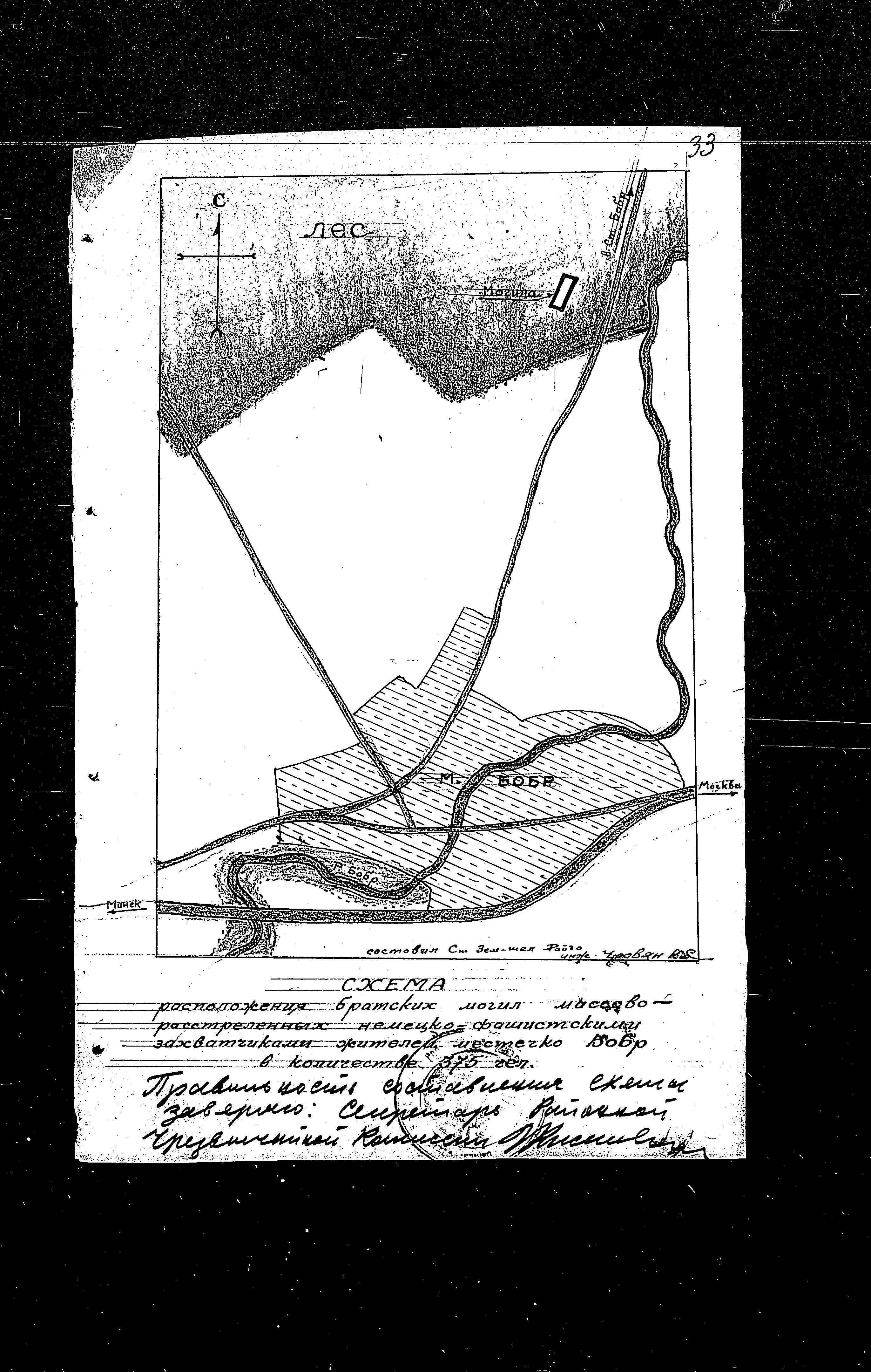 Sketch of the murder site in Berezovaya Pushcha