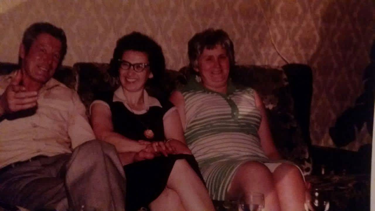 Marion Kaufmann visiting her rescuers' children Marinus and Riet Beelen in 1973.