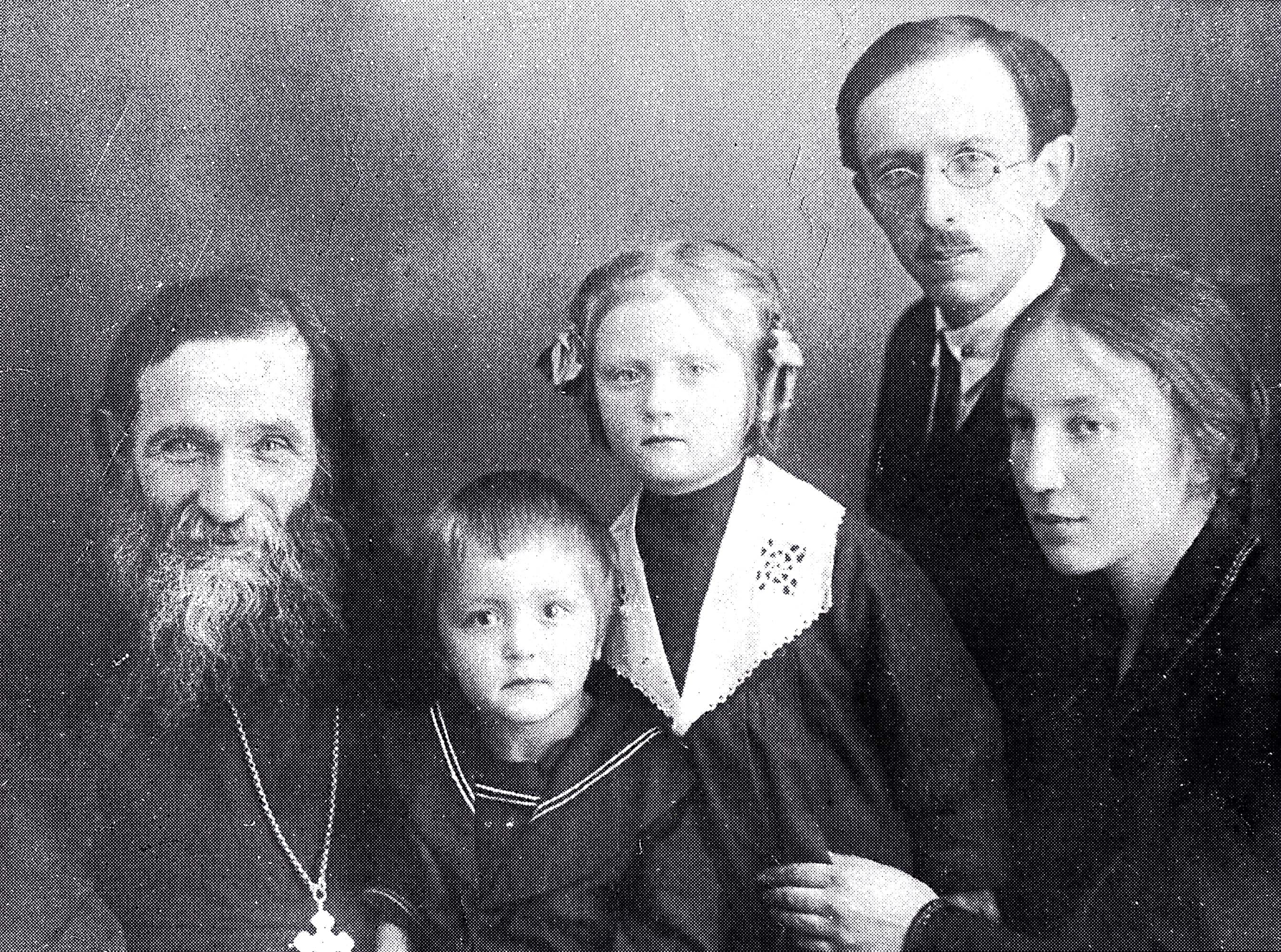 The Glagolev  family, from right to left: Tatiana (Alexei's wife) , Alexei , Magdalina (Alexei's daughter) , Nikolai (Alexei's son) and Aleksander (Alexei's father). 1930, The Glagolev family, from right to left: Tatiana (Alexei's wife) , Alexei, Magdalina (Alexei's daughter) , Nikolai (Alexei's son) and Aleksandr (Alexei's father). 1930
