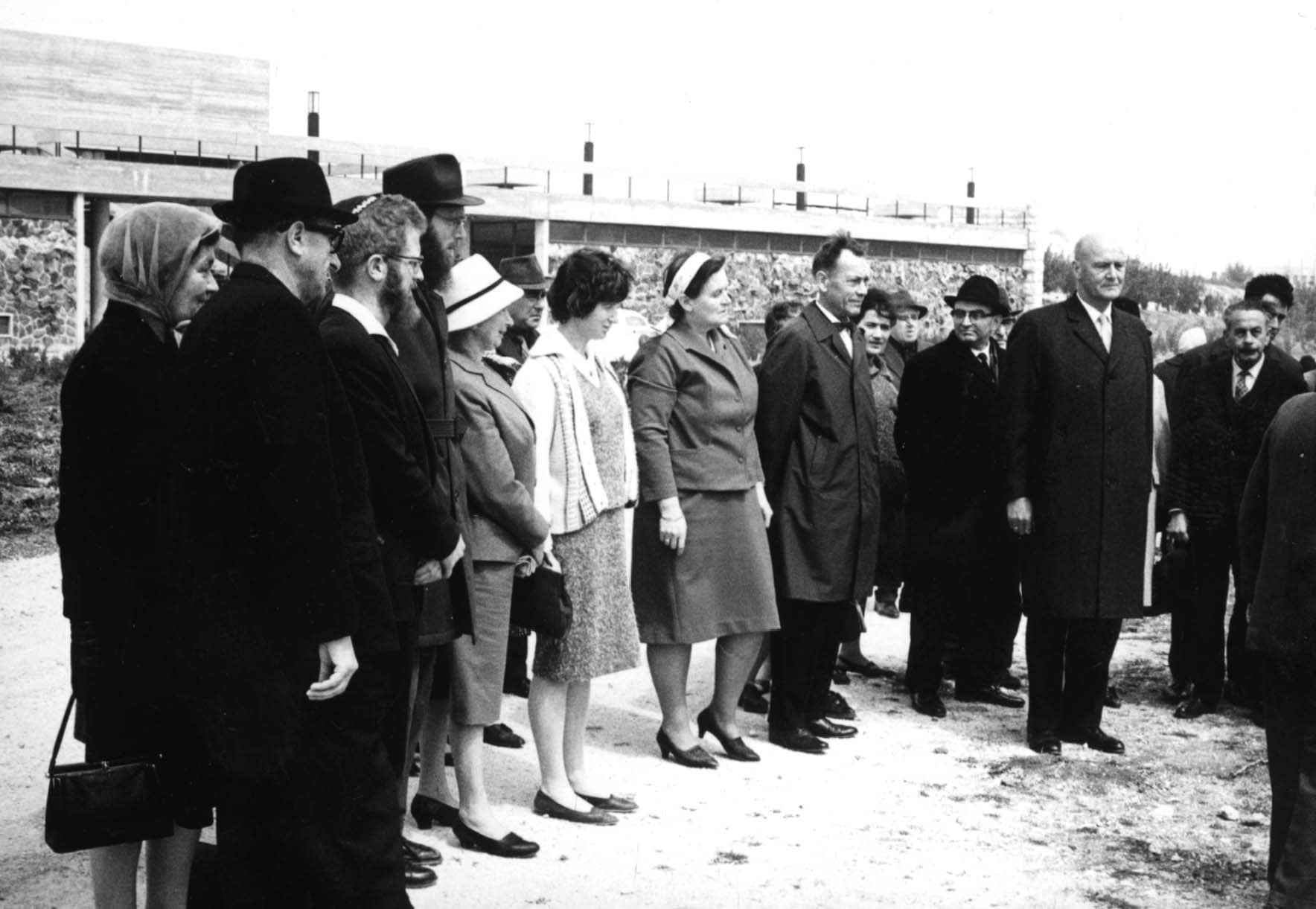 Tree Planting Ceremony in Honor of Ingebjorg Sletten (with the ribbon in her head, her husband Einar is next to her). Yad Vashem. 21.03.1967