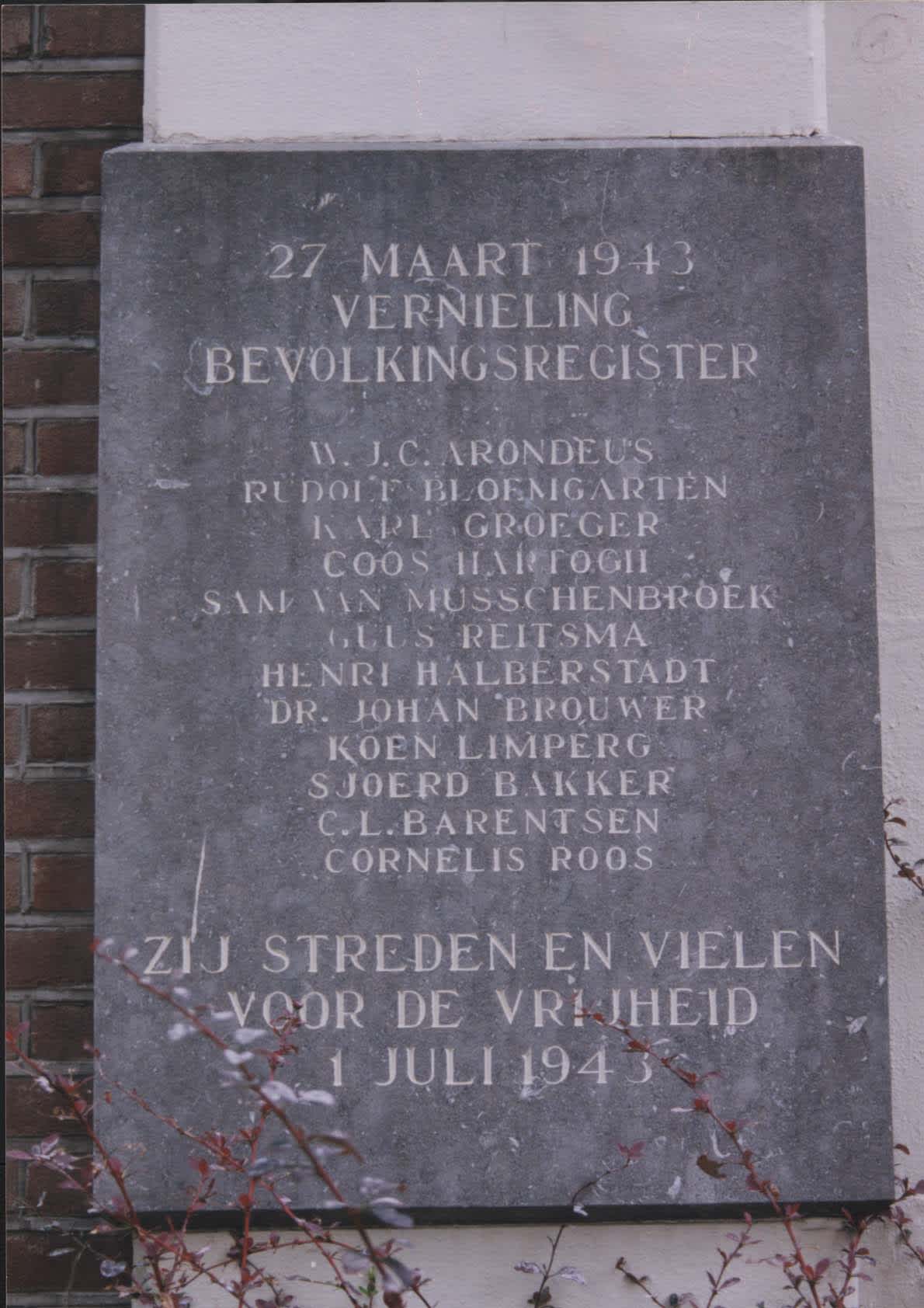 Memorial monument in Amsterdam at the Civil registry at that time