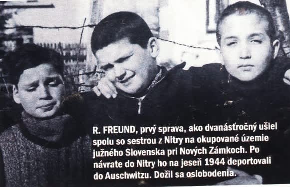 Survivor Robert Freund (first from the right) with his friends after the liberation of Auschwitz