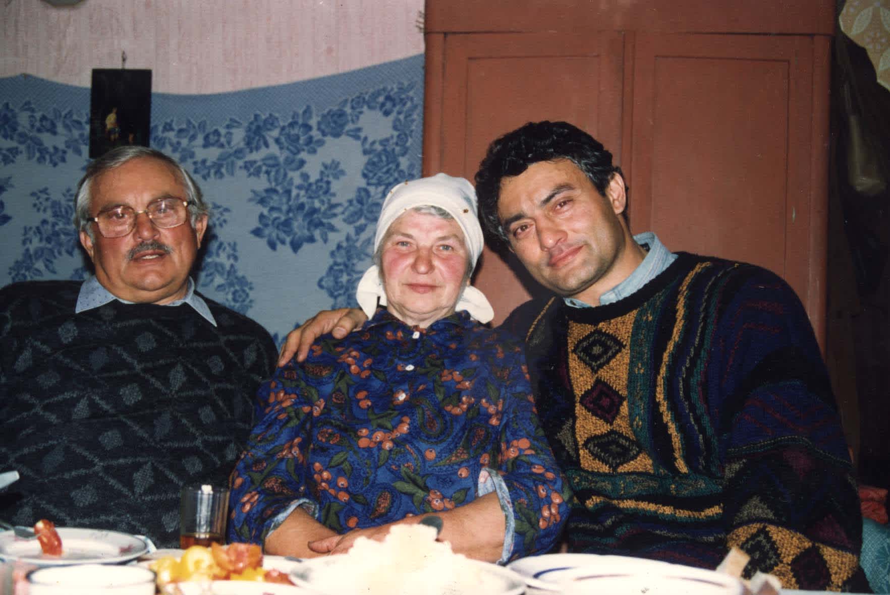 Rescuer Valentina Demeshko with rescued Zalman (Yevgeniy) Katz and his son, 1992